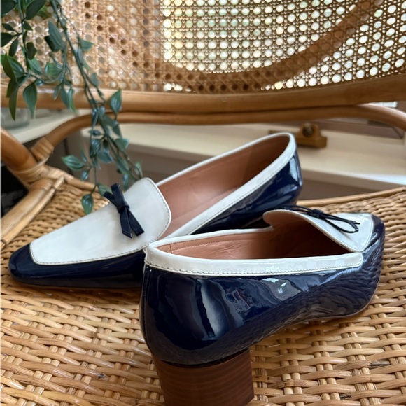J. Crew Navy and White Patent Leather Loafers with Bow - Picture 4 of 6